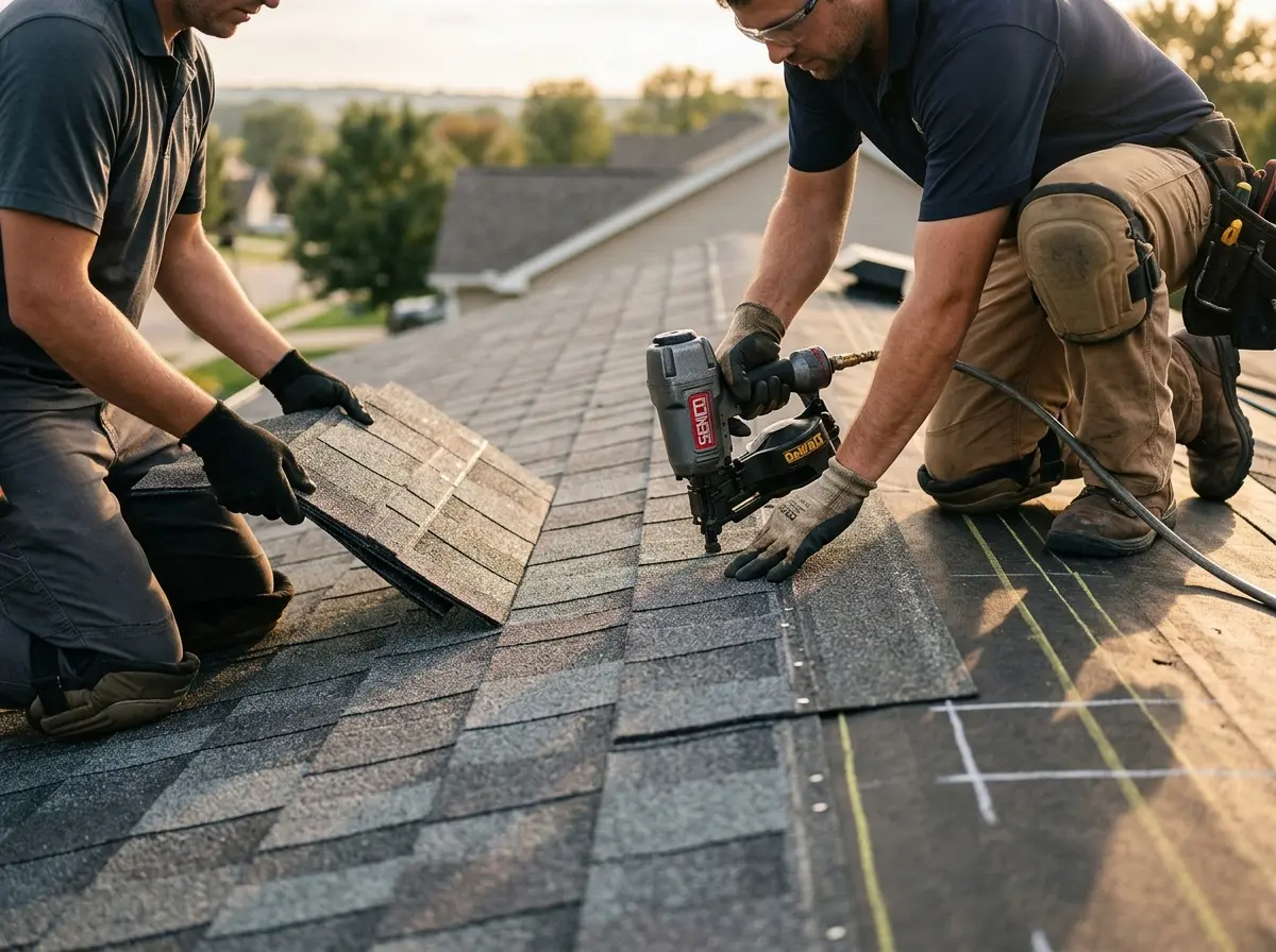Professional roofer working on a residential roof in South Patrick Shores